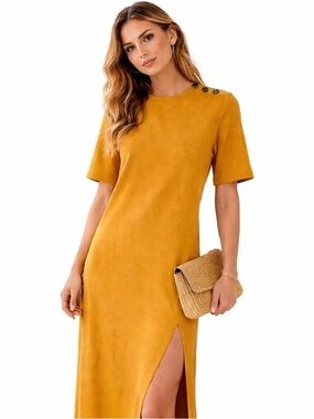 Sézane Robe Emy Dress Ocre Gold Size S NWT 100% Cotton